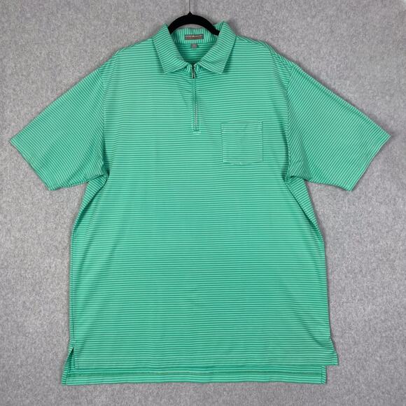 Peter Millar Summer Comfort Mens XL Green White Striped 1/4 Zip Polo Shirt - Picture 1 of 7